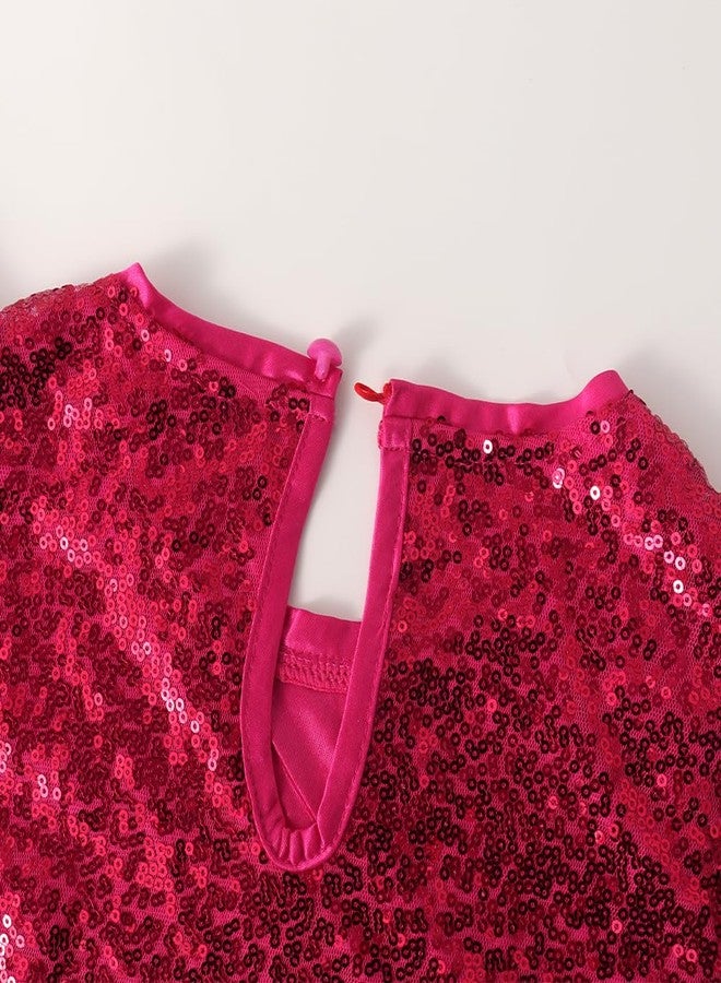 Noomelfish Girls Short Sleeve Sequin Shirts Party Glitter Sparkly Tops Blouse, Hot Pink, Size 11-12 Years - Image 5